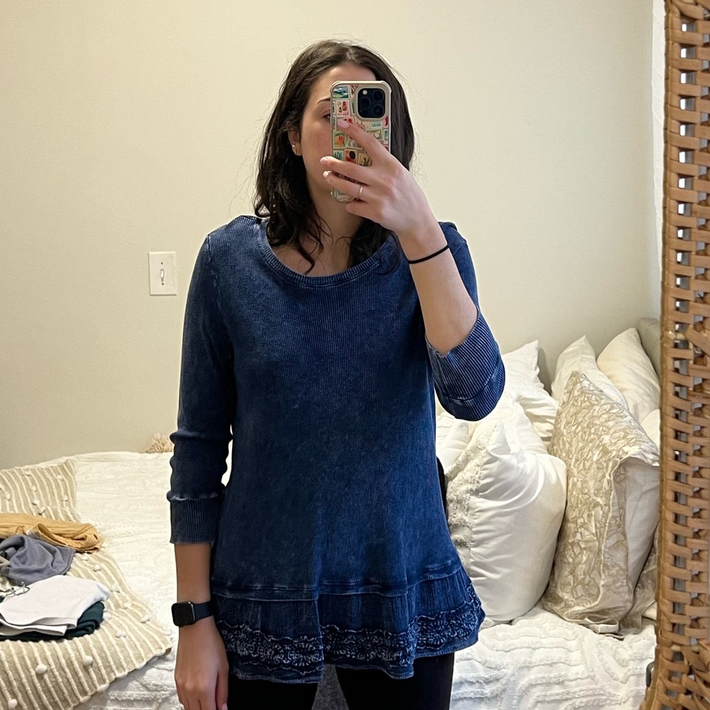 Blue waffle knit top size small